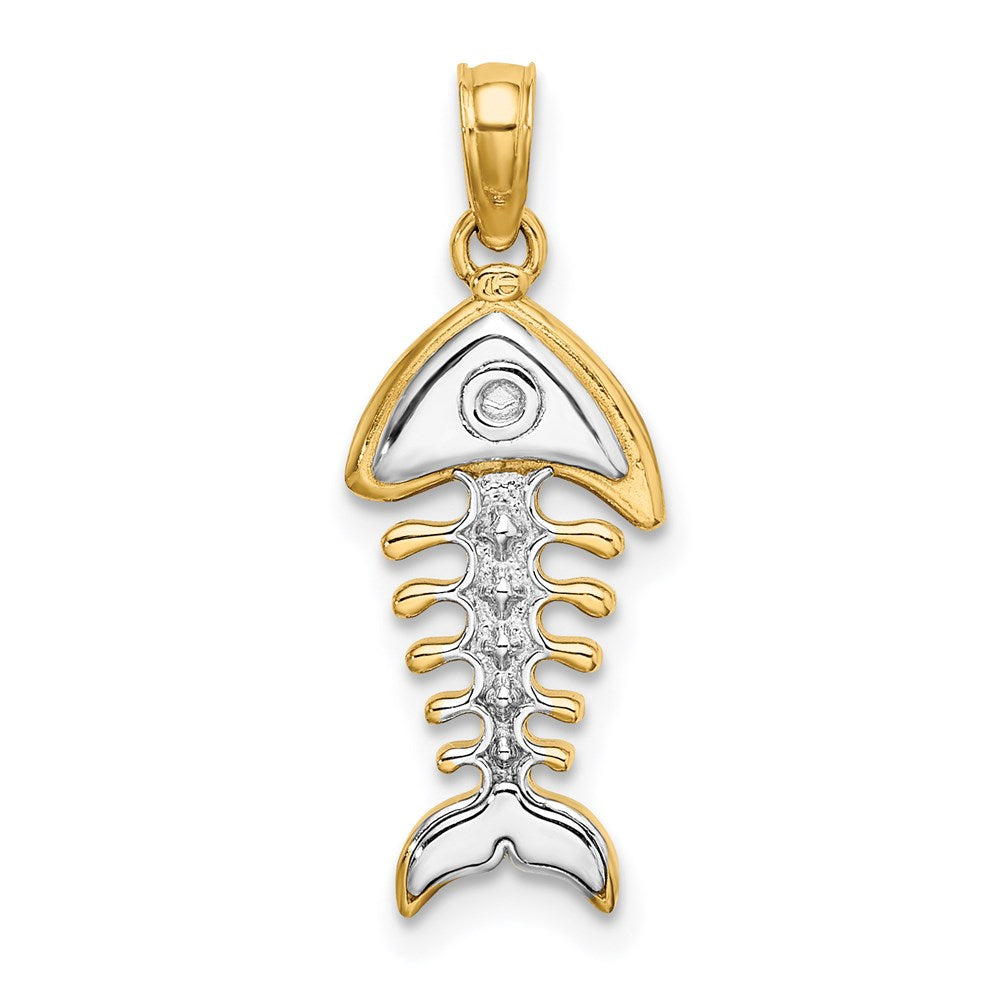 14k Yellow u0026 Rhodium Gold w/Rhodium 3-D Fishbone Charm