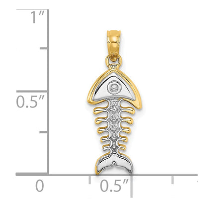 14k Yellow u0026 Rhodium Gold w/Rhodium 3-D Fishbone Charm