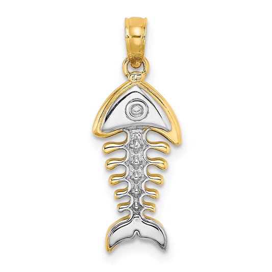 14k Yellow u0026 Rhodium Gold w/Rhodium 3-D Fishbone Charm