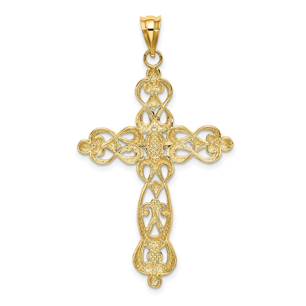 14k Yellow u0026 Rhodium Gold W/ Rhodium Scroll Design and D/C Cross Charm