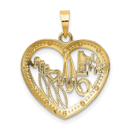14k Yellow u0026 Rhodium Gold w/ Rhodium Textured #1 MOM In Heart Charm