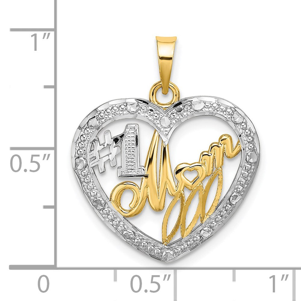 14k Yellow u0026 Rhodium Gold w/ Rhodium Textured #1 MOM In Heart Charm