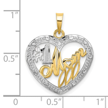14k Yellow u0026 Rhodium Gold w/ Rhodium Textured #1 MOM In Heart Charm