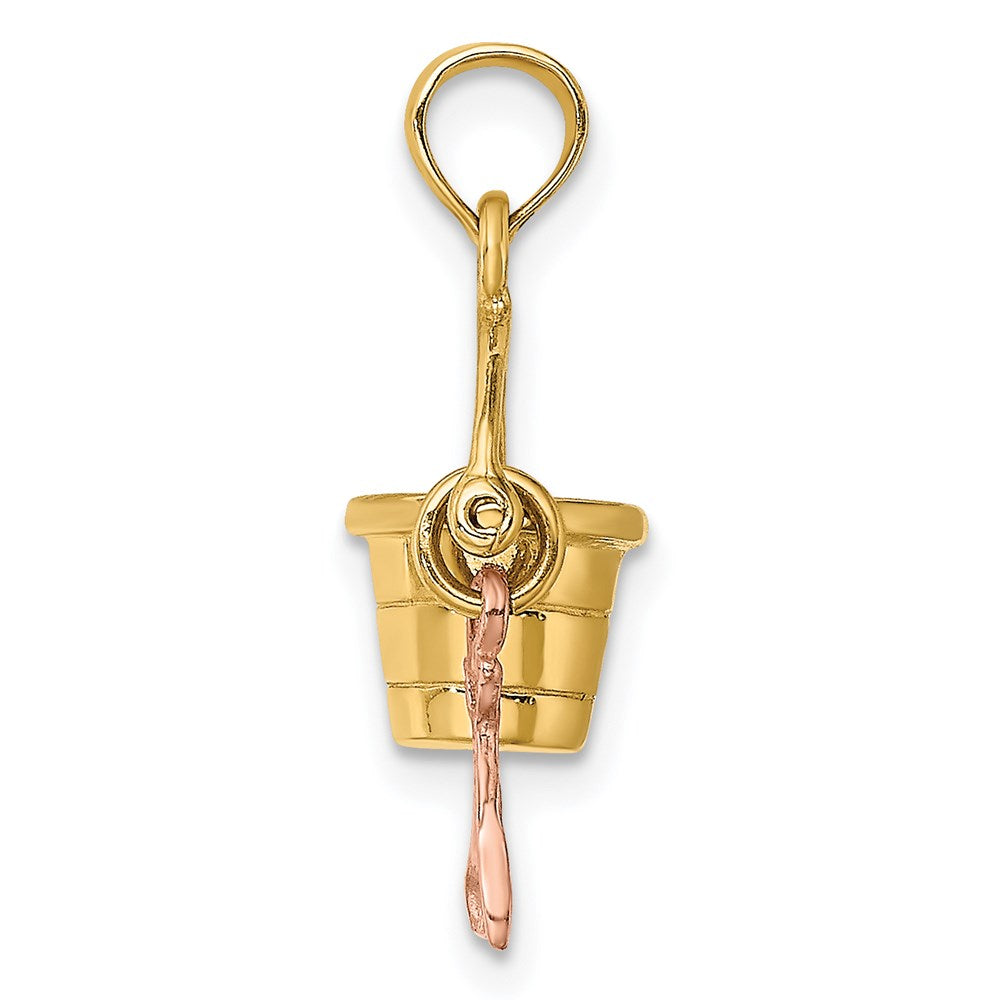 14k Two-tone Gold Rose and Yellow Gold 3-D Beach Bucket and Shovel Charm