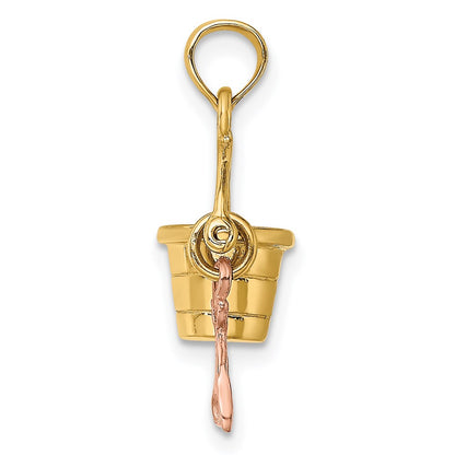 14k Two-tone Gold Rose and Yellow Gold 3-D Beach Bucket and Shovel Charm
