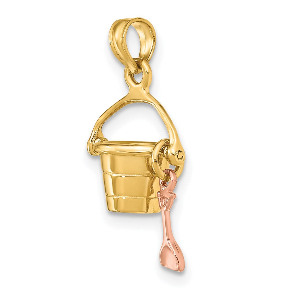 14k Two-tone Gold Rose and Yellow Gold 3-D Beach Bucket and Shovel Charm