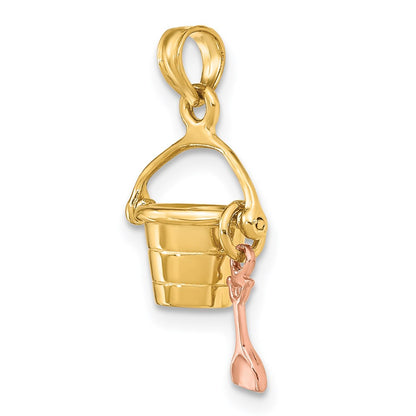 14k Two-tone Gold Rose and Yellow Gold 3-D Beach Bucket and Shovel Charm
