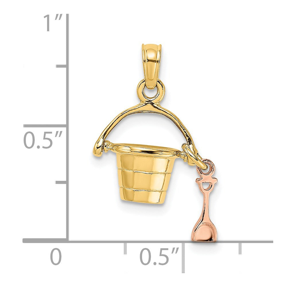 14k Two-tone Gold Rose and Yellow Gold 3-D Beach Bucket and Shovel Charm