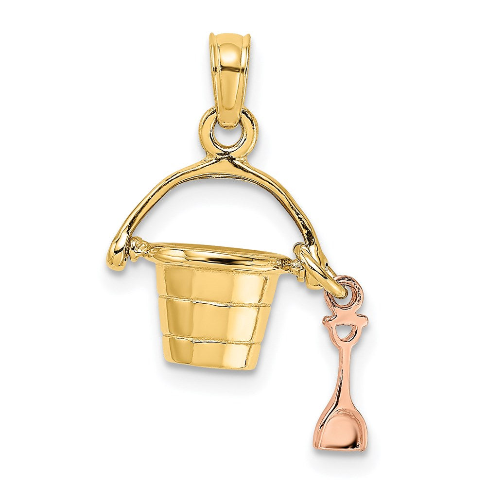 14k Two-tone Gold Rose and Yellow Gold 3-D Beach Bucket and Shovel Charm