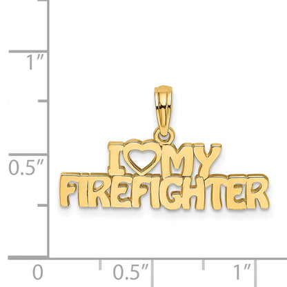 14k Yellow Gold I LOVE MY FIREFIGHTER Charm
