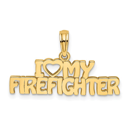 14k Yellow Gold I LOVE MY FIREFIGHTER Charm