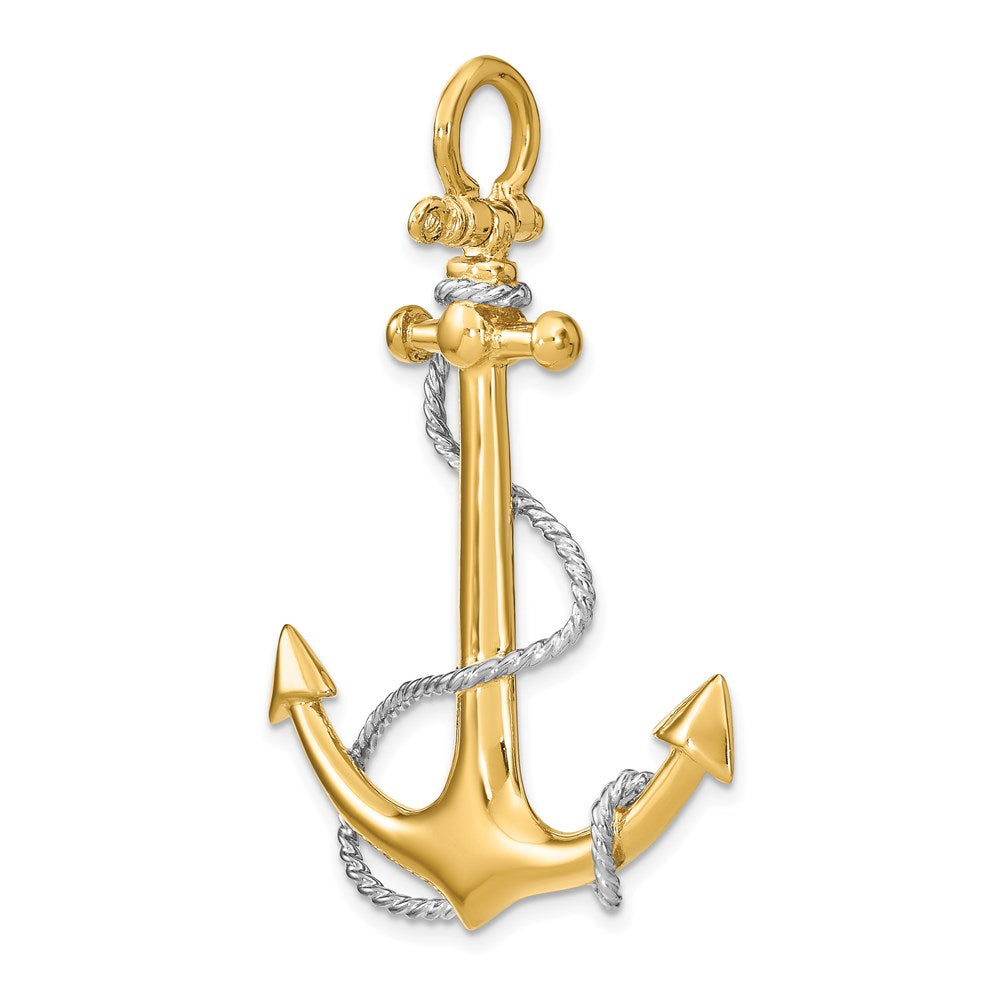 14k Yellow u0026 Rhodium Gold w/Rhodium 3-D Large Anchor w/Rope and Shackle Bail Charm