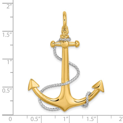 14k Yellow u0026 Rhodium Gold w/Rhodium 3-D Large Anchor w/Rope and Shackle Bail Charm
