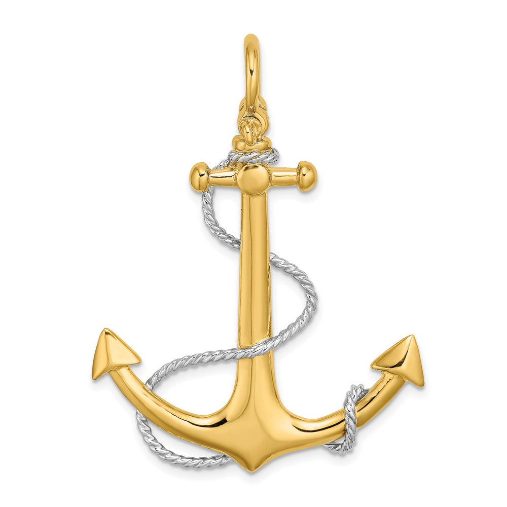 14k Yellow u0026 Rhodium Gold w/Rhodium 3-D Large Anchor w/Rope and Shackle Bail Charm