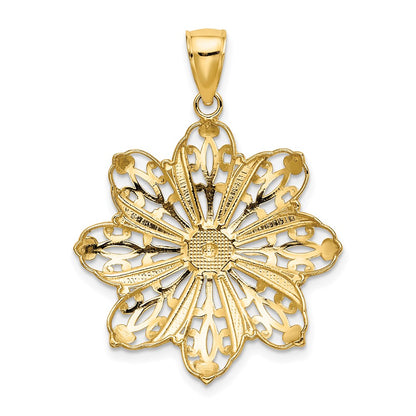 14k Yellow u0026 Rhodium Gold w/ Rhodium D/C Flower Charm