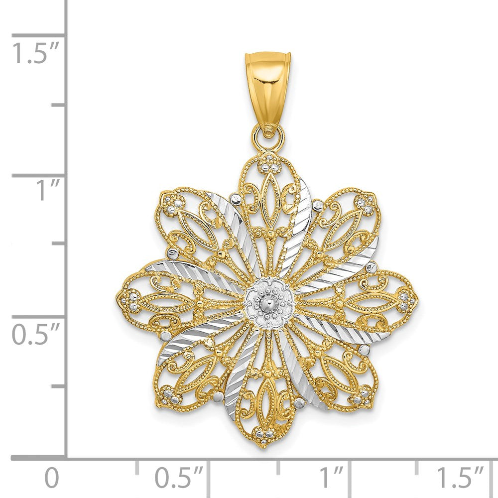 14k Yellow u0026 Rhodium Gold w/ Rhodium D/C Flower Charm