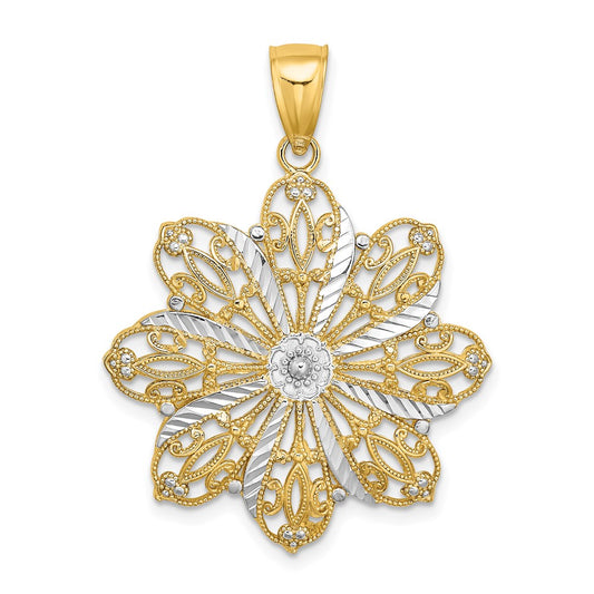 14k Yellow u0026 Rhodium Gold w/ Rhodium D/C Flower Charm