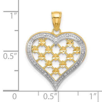 14k Yellow u0026 Rhodium Gold w/ Rhodium Edge Diamond-cut Heart Charm