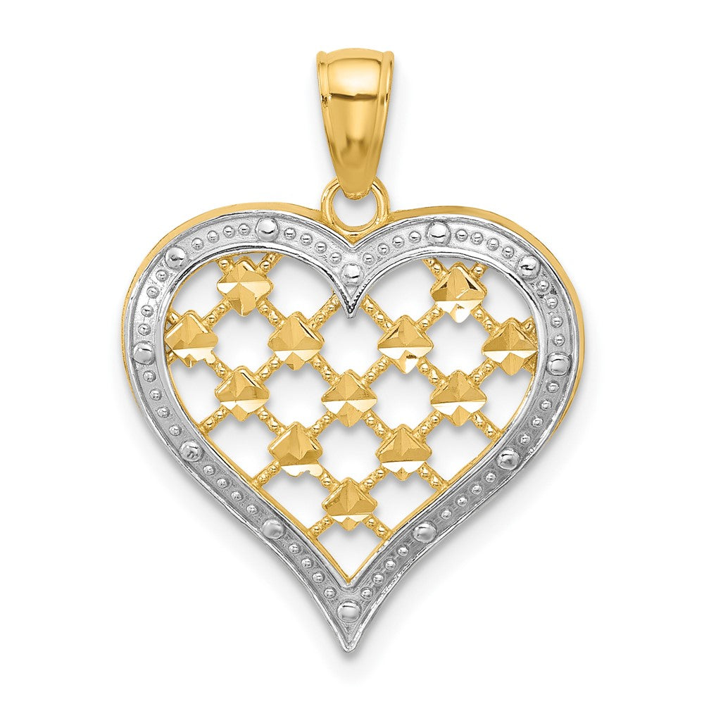 14k Yellow u0026 Rhodium Gold w/ Rhodium Edge Diamond-cut Heart Charm