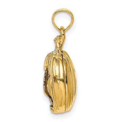 14k Yellow u0026 Rhodium Gold w/Rhodium 3-D Jack-o-Lantern w/Enameled Black Cat and Moon Charm