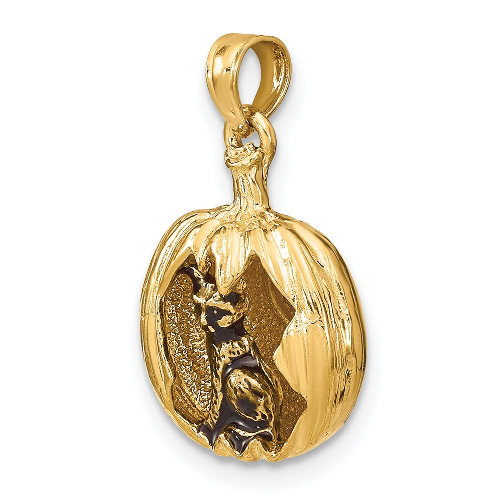 14k Yellow u0026 Rhodium Gold w/Rhodium 3-D Jack-o-Lantern w/Enameled Black Cat and Moon Charm