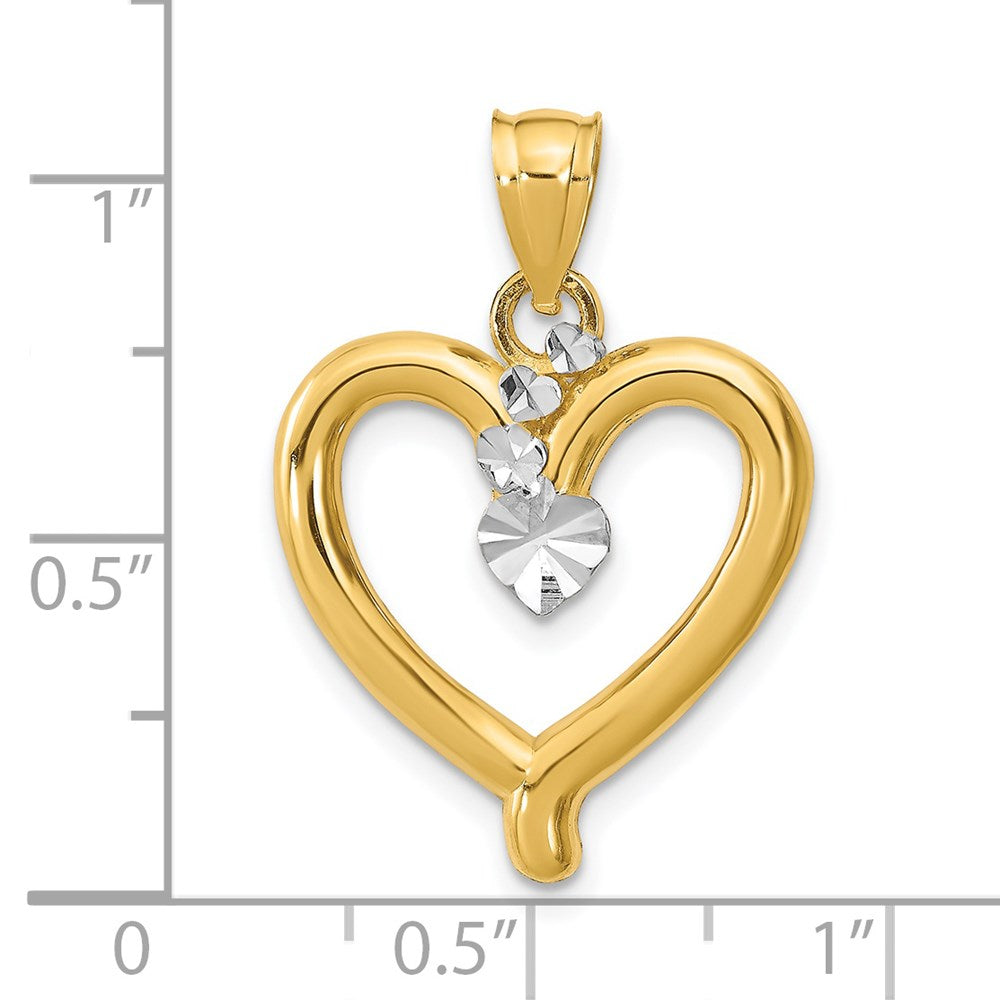 14k Yellow u0026 Rhodium Gold w/Rhodium Diamond-cut Heart Charm