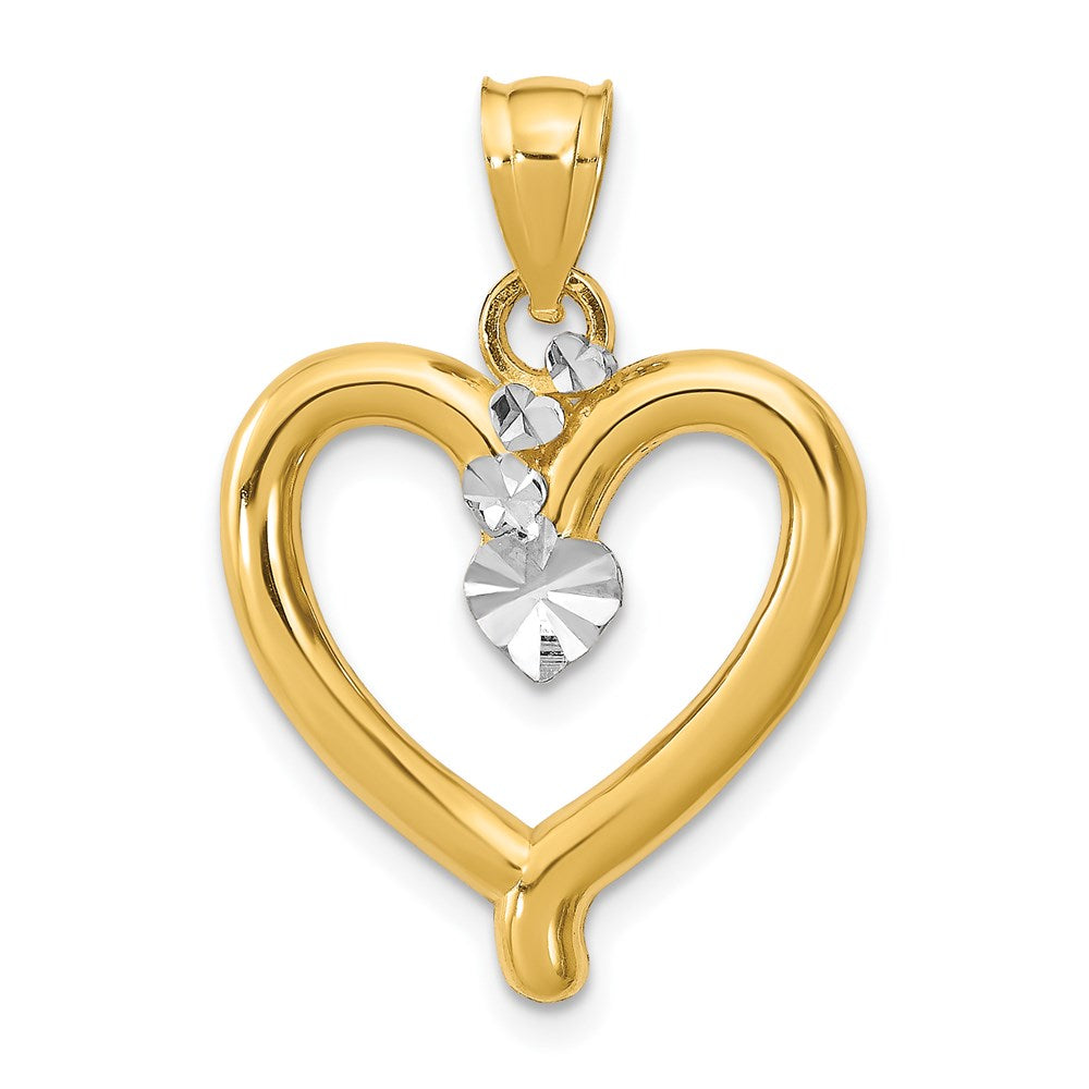 14k Yellow u0026 Rhodium Gold w/Rhodium Diamond-cut Heart Charm