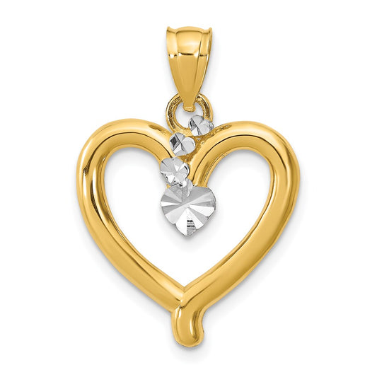 14k Yellow u0026 Rhodium Gold w/Rhodium Diamond-cut Heart Charm
