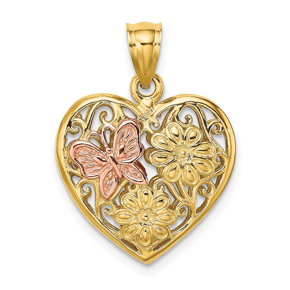 14k Two-tone Gold Two-tone Gold 3-D Heart w/ Butterfly Reversible Charm