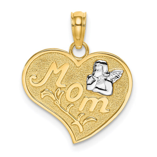 14k Yellow u0026 Rhodium Gold w/Rhodium MOM and Angel Heart Charm