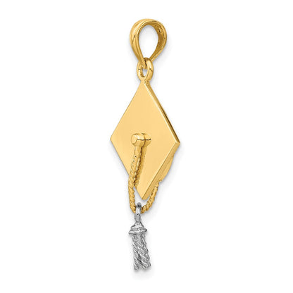 14k Yellow u0026 Rhodium Gold 3-D Graduation Cap w/ White Rhodium Moveable Tassle Charm