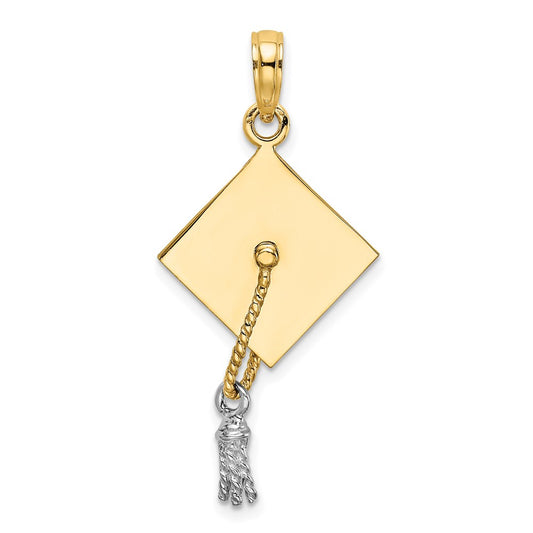 14k Yellow u0026 Rhodium Gold 3-D Graduation Cap w/ White Rhodium Moveable Tassle Charm