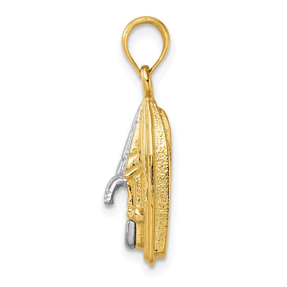 14k Yellow u0026 Rhodium Gold w/Rhodium 3-D Wave Runner W/ Moveable Seat Charm