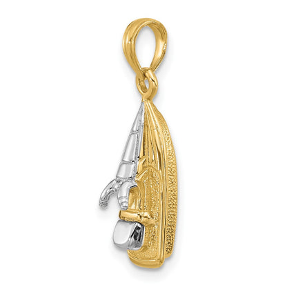 14k Yellow u0026 Rhodium Gold w/Rhodium 3-D Wave Runner W/ Moveable Seat Charm