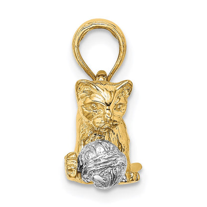 14k Two-tone Gold Two-tone Gold 3-D Cat Playing with Moveable Ball Charm