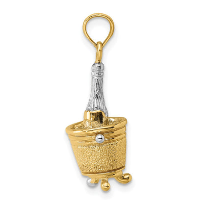 14k Yellow u0026 Rhodium Gold w/Rhodium 3-D Champagne Bottle In Ice Bucket Charm