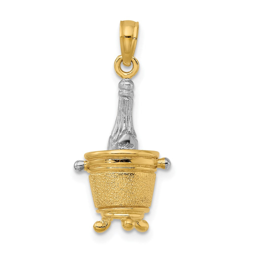 14k Yellow u0026 Rhodium Gold w/Rhodium 3-D Champagne Bottle In Ice Bucket Charm