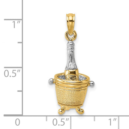 14k Yellow u0026 Rhodium Gold w/Rhodium 3-D Champagne Bottle In Ice Bucket Charm
