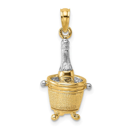 14k Yellow u0026 Rhodium Gold w/Rhodium 3-D Champagne Bottle In Ice Bucket Charm
