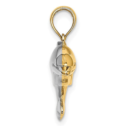 14k Yellow u0026 Rhodium Gold w/Rhodium 3-D Reversible Puffed Dolphin Charm