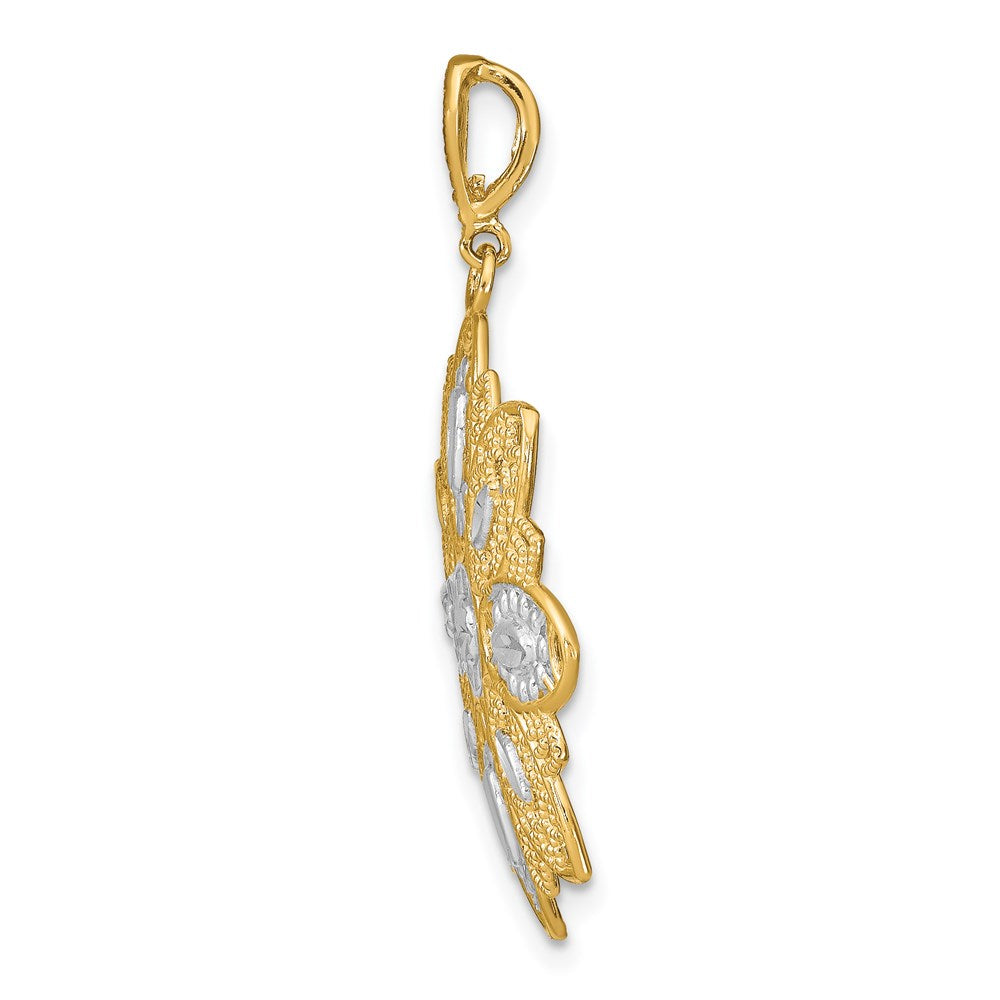 14k Yellow u0026 Rhodium Gold w/Rhodium D/C and Filigree Flower Charm