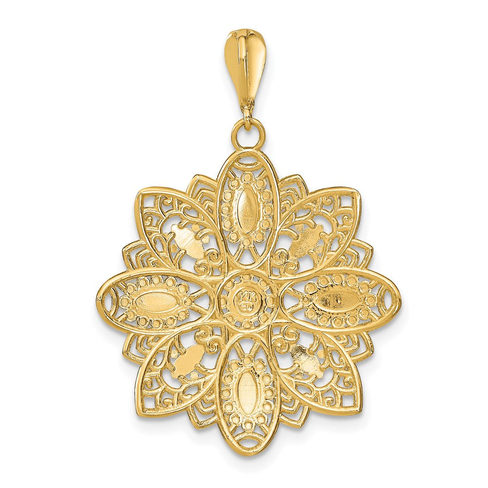 14k Yellow u0026 Rhodium Gold w/Rhodium D/C and Filigree Flower Charm