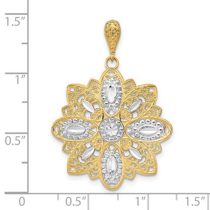 14k Yellow u0026 Rhodium Gold w/Rhodium D/C and Filigree Flower Charm