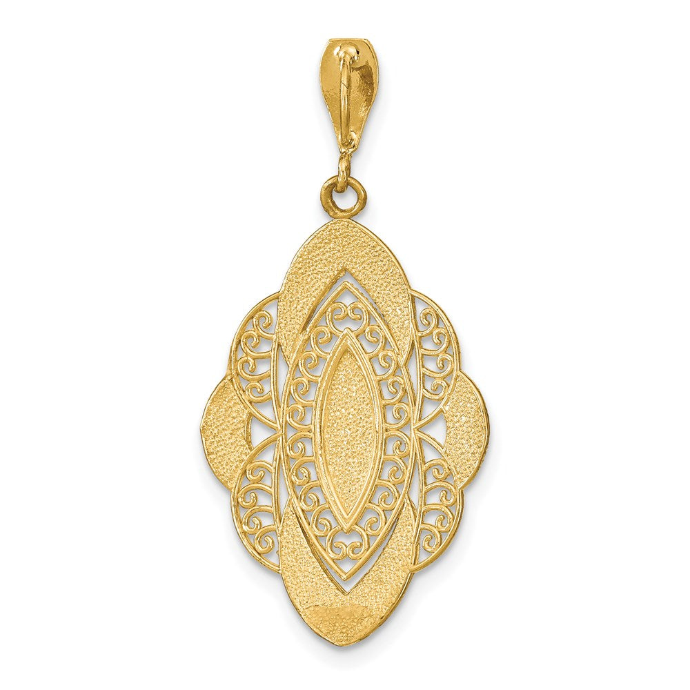 14k Yellow u0026 Rhodium Gold w/Rhodium D/C Filigree Oval Charm
