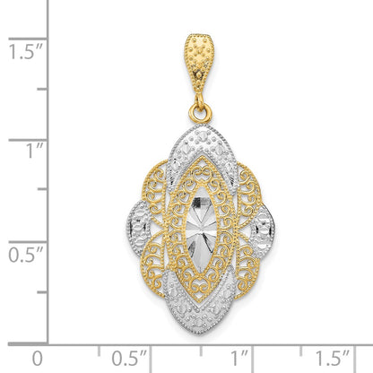 14k Yellow u0026 Rhodium Gold w/Rhodium D/C Filigree Oval Charm