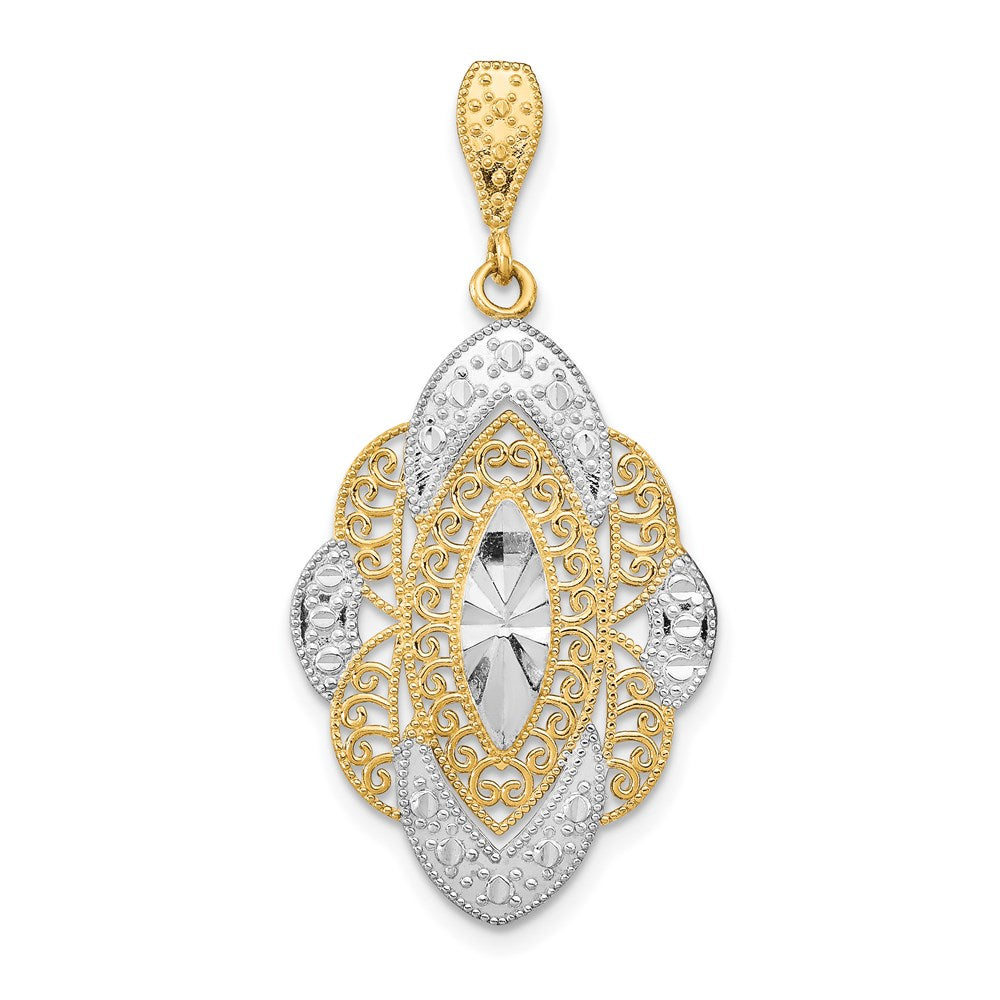 14k Yellow u0026 Rhodium Gold w/Rhodium D/C Filigree Oval Charm