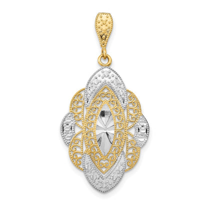 14k Yellow u0026 Rhodium Gold w/Rhodium D/C Filigree Oval Charm