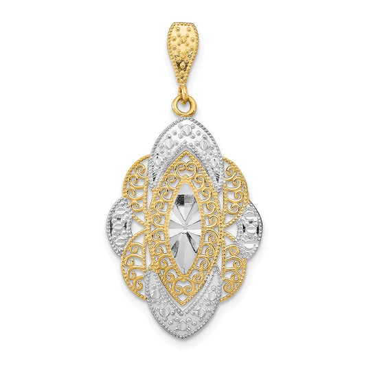 14k Yellow u0026 Rhodium Gold w/Rhodium D/C Filigree Oval Charm