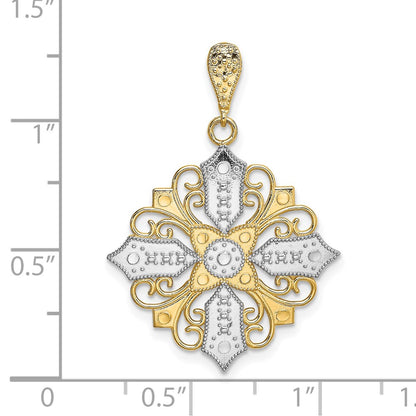 14k Yellow u0026 Rhodium Gold w/ Rhodium Cut-out Cross Medallion Charm