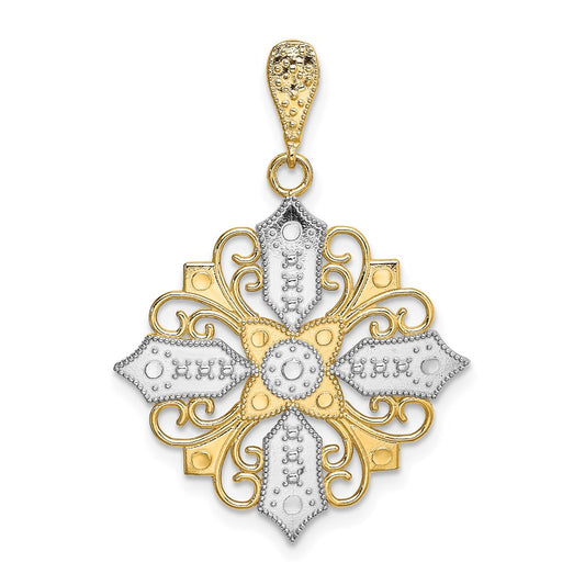 14k Yellow u0026 Rhodium Gold w/ Rhodium Cut-out Cross Medallion Charm